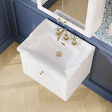 Modern Splash 600mm Satin White 1 Drawer Wall Hung Vanity Unit With 3 Tap Hole Basin