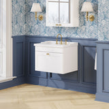 Modern Splash 600mm Satin White 1 Drawer Wall Hung Vanity Unit With 3 Tap Hole Basin