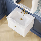 Modern Splash 600mm Satin White 1 Drawer Wall Hung Vanity Unit With 1 Tap Hole Fireclay Basin