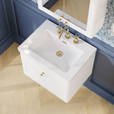 Modern Splash 600mm Satin White 1 Drawer Wall Hung Vanity Unit With 3 Tap Hole Fireclay Basin