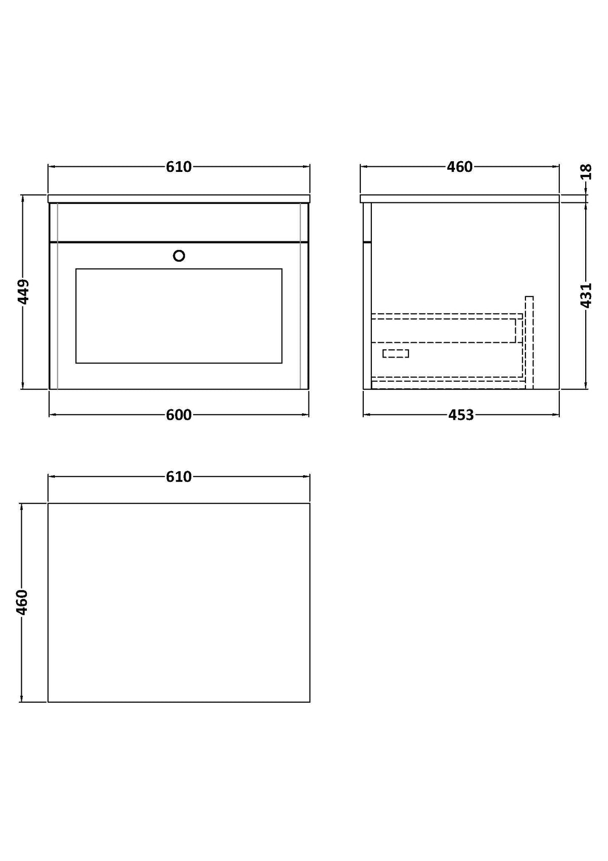 Modern Splash 600mm Satin White  1 Drawer Wall Hung Vanity Unit With White Marble Worktop