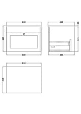 Modern Splash 600mm Satin White  1 Drawer Wall Hung Vanity Unit With White Marble Worktop