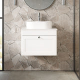 Modern Splash 600mm Satin White  1 Drawer Wall Hung Vanity Unit With White Marble Worktop