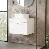 Modern Splash 600mm Satin White  1 Drawer Wall Hung Vanity Unit With White Marble Worktop