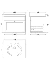 Modern Splash 600mm Satin White 1 Drawer Wall Hung Vanity Unit With 3 Tap Hole Marble Basin