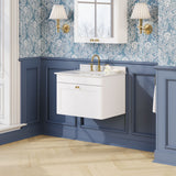 Modern Splash 600mm Satin White 1 Drawer Wall Hung Vanity Unit With 3 Tap Hole Marble Basin