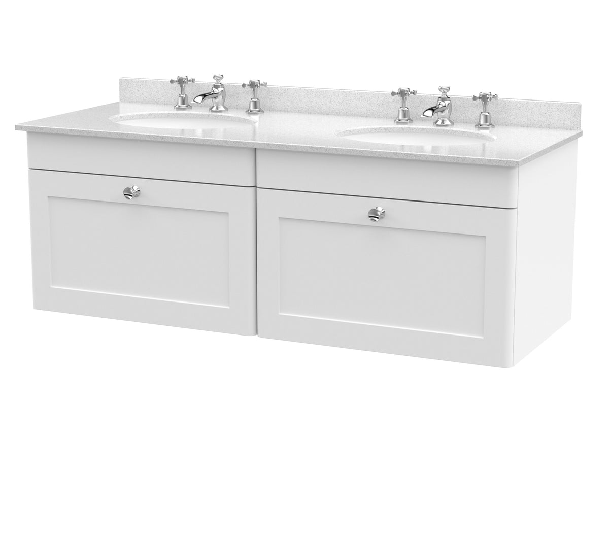 Modern Splash 1200mm Satin White 2 Drawer Wall Hung Vanity Unit With 6 Tap Hole Marble Basin