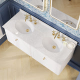 Modern Splash 1200mm Satin White 2 Drawer Wall Hung Vanity Unit With 6 Tap Hole Marble Basin