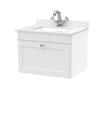Modern Splash 600mm Satin White 1 Drawer Wall Hung Vanity Unit With 1 Tap Hole Marble Basin
