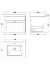 Modern Splash 600mm Satin White 1 Drawer Wall Hung Vanity Unit With 1 Tap Hole Marble Basin