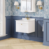 Modern Splash 600mm Satin White 1 Drawer Wall Hung Vanity Unit With 1 Tap Hole Marble Basin