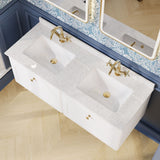 Modern Splash 1200mm Satin White 2 Drawer Wall Hung Vanity With Twin Marble Basin
