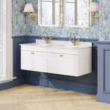 Modern Splash 1200mm Satin White 2 Drawer Wall Hung Vanity With Twin Marble Basin