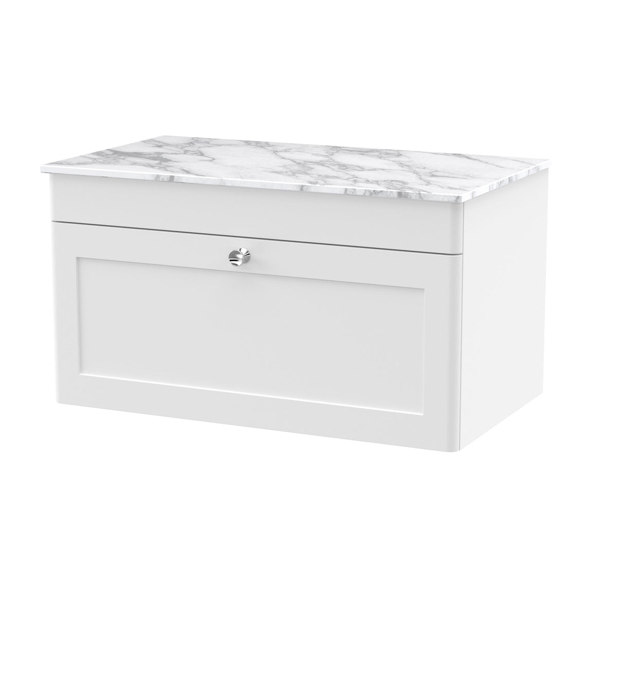 Modern Splash 800mm Satin White 1 Drawer Wall Hung Vanity Unit With Carrara Marble Worktop
