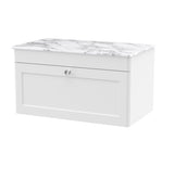 Modern Splash 800mm Satin White 1 Drawer Wall Hung Vanity Unit With Carrara Marble Worktop