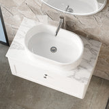 Modern Splash 800mm Satin White 1 Drawer Wall Hung Vanity Unit With Carrara Marble Worktop