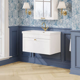 Modern Splash 800mm Satin White 1 Drawer Wall Hung Vanity Unit With 1 Tap Hole Thin Edge Basin