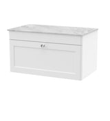 Modern Splash 800mm Satin White 1 Drawer Wall Hung Vanity With Grey Marble Worktop