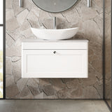 Modern Splash 800mm Satin White 1 Drawer Wall Hung Vanity With Grey Marble Worktop