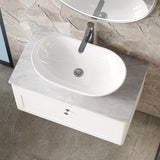 Modern Splash 800mm Satin White 1 Drawer Wall Hung Vanity With Grey Marble Worktop