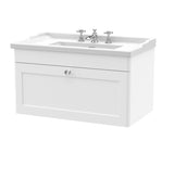 Modern Splash 800mm Satin White 1 Drawer Wall Hung Vanity Unit With 3 Tap Hole Basin