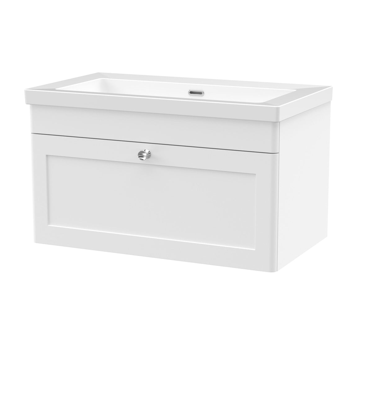 Modern Splash 800mm Satin White 1 Drawer Wall Hung Vanity Unit With Fireclay Basin