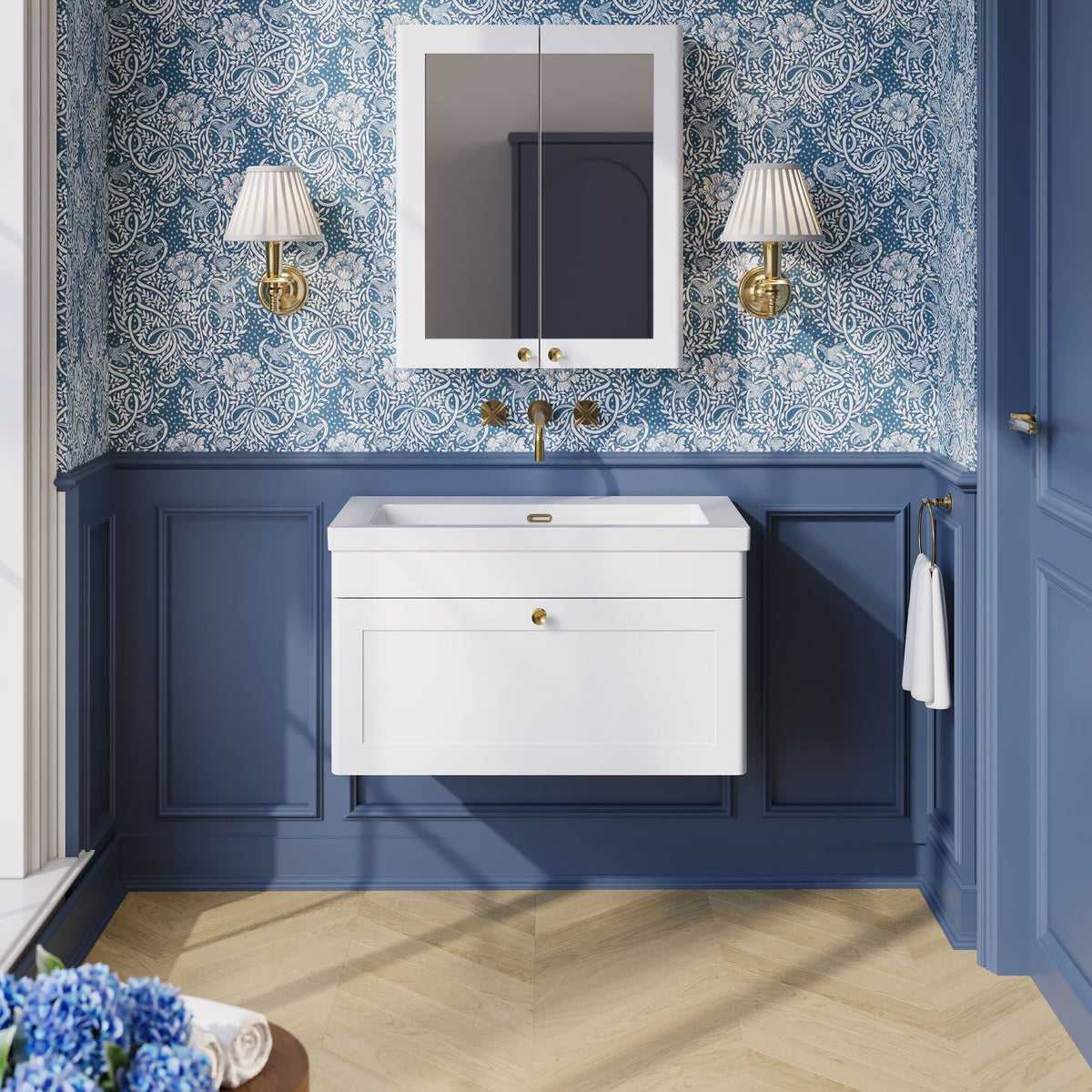 Modern Splash 800mm Satin White 1 Drawer Wall Hung Vanity Unit With Fireclay Basin