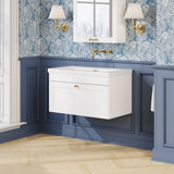 Modern Splash 800mm Satin White 1 Drawer Wall Hung Vanity Unit With Fireclay Basin