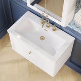 Modern Splash 800mm Satin White 1 Drawer Wall Hung Vanity Unit With 3 Tap Hole Fireclay Basin