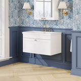 Modern Splash 800mm Satin White 1 Drawer Wall Hung Vanity Unit With 3 Tap Hole Fireclay Basin