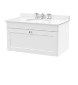 Modern Splash 800mm Satin White 1 Drawer Wall Hung Vanity Unit With 3 Tap Hole Marble Basin