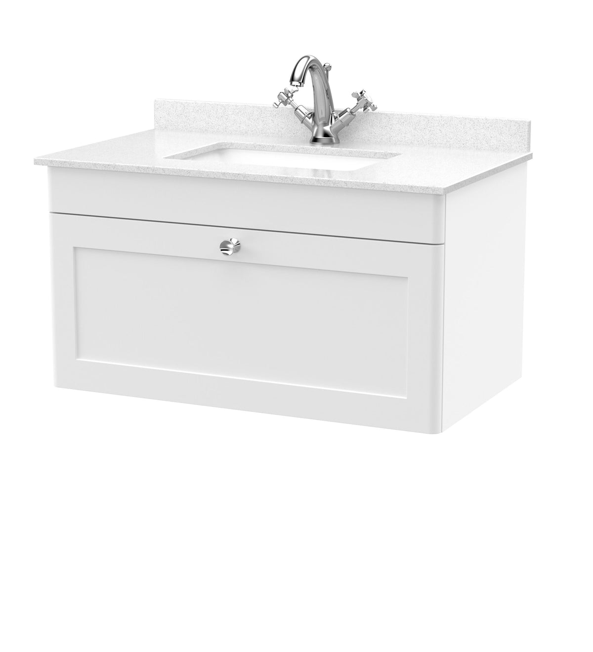 Modern Splash 800mm Satin White 1 Drawer Wall Hung Vanity Unit With 1 Tap Hole Marble Basin