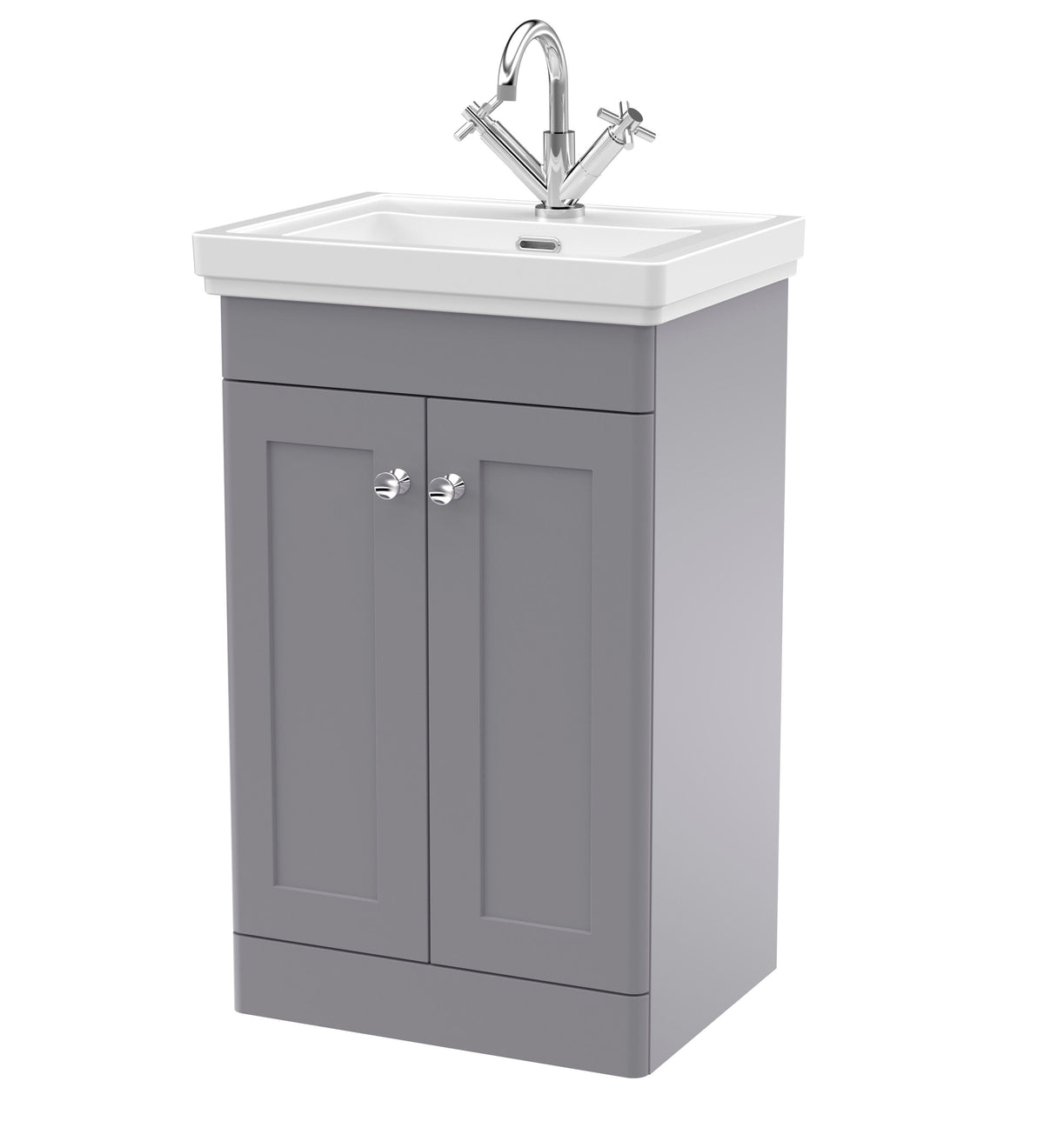 Modern Splash 500mm Satin Grey 2 Door Floor Standing Vanity Unit With 1 Tap Hole Basin