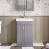 Modern Splash 500mm Satin Grey 2 Door Floor Standing Vanity Unit With 1 Tap Hole Basin