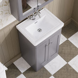 Modern Splash 500mm Satin Grey 2 Door Floor Standing Vanity Unit With 1 Tap Hole Basin