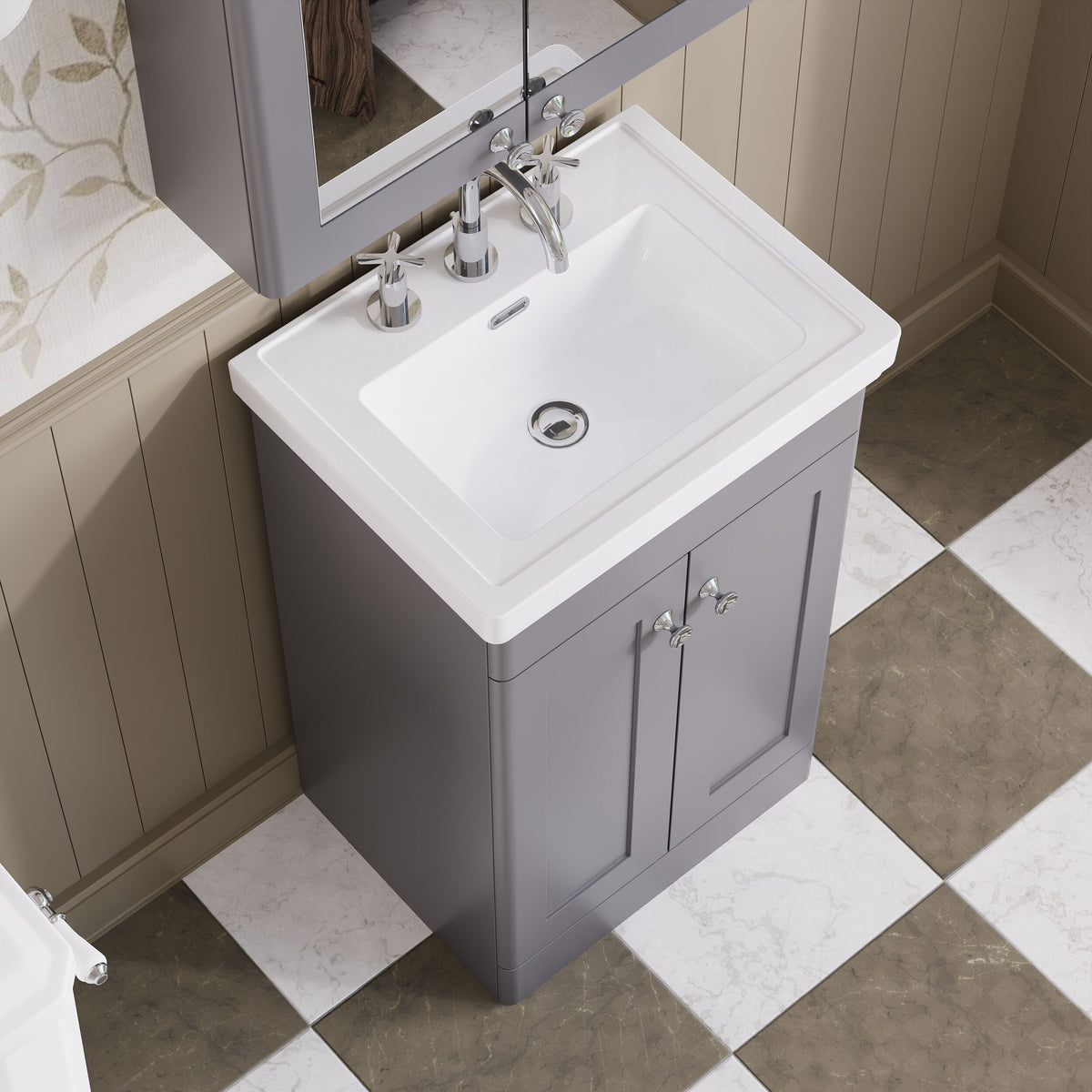 Modern Splash 500mm Satin Grey 2 Door Floor Standing Vanity Unit With 3 Tap Hole Basin