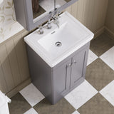 Modern Splash 500mm Satin Grey 2 Door Floor Standing Vanity Unit With 3 Tap Hole Basin