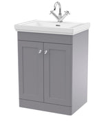 Modern Splash 600mm Satin Grey 2 Door Floor Standing Vanity Unit With 1 Tap Hole Basin With Ceramic Basin