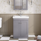 Modern Splash 600mm Satin Grey 2 Door Floor Standing Vanity Unit With 1 Tap Hole Basin With Ceramic Basin