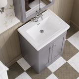 Modern Splash 600mm Satin Grey 2 Door Floor Standing Vanity Unit With 1 Tap Hole Basin With Ceramic Basin