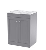 Modern Splash 600mm Satin Grey 2 Door Floor Standing Vanity Unit With Carrara Marble Worktop