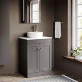 Modern Splash 600mm Satin Grey 2 Door Floor Standing Vanity Unit With Carrara Marble Worktop
