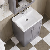 Modern Splash 600mm Satin Grey 2 Door Floor Standing Vanity Unit With 1 Tap Hole Thin Edge Basin