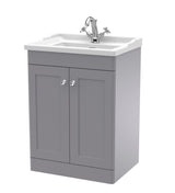Modern Splash 600mm Satin Grey 2 Door Floor Standing Vanity Unit With 1 Tap Hole Basin