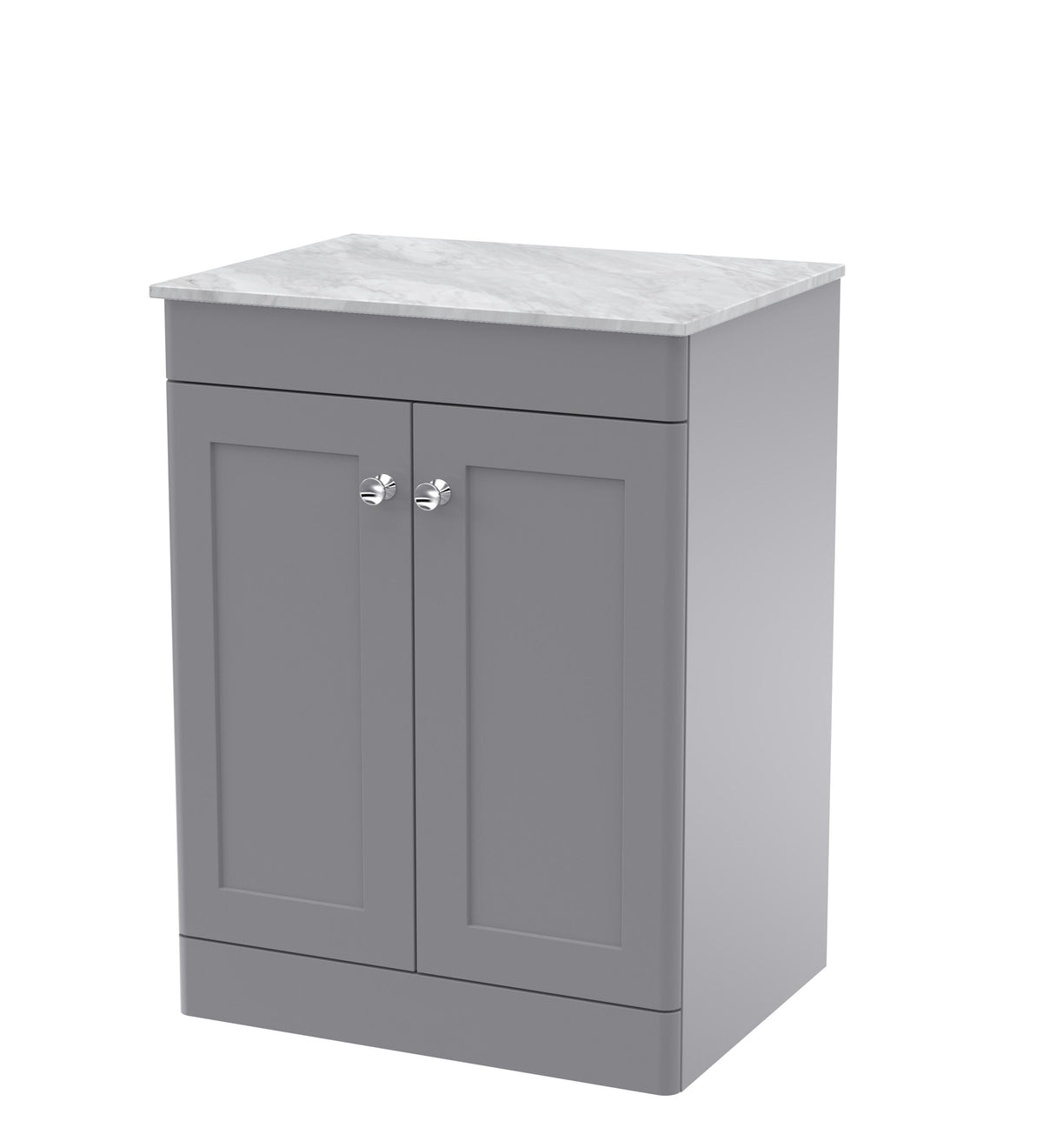 Modern Splash 600mm Satin Grey 2 Door Floor Standing Vanity Unit With Grey Marble Worktop