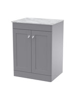 Modern Splash 600mm Satin Grey 2 Door Floor Standing Vanity Unit With Grey Marble Worktop