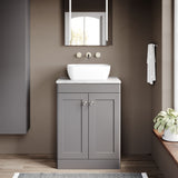 Modern Splash 600mm Satin Grey 2 Door Floor Standing Vanity Unit With Grey Marble Worktop