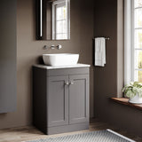 Modern Splash 600mm Satin Grey 2 Door Floor Standing Vanity Unit With Grey Marble Worktop