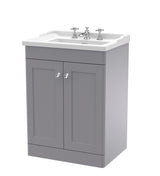 Modern Splash 600mm Satin Grey 2 Door Floor Standing Vanity Unit With 3 Tap Hole Basin