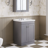 Modern Splash 600mm Satin Grey 2 Door Floor Standing Vanity Unit With 3 Tap Hole Basin